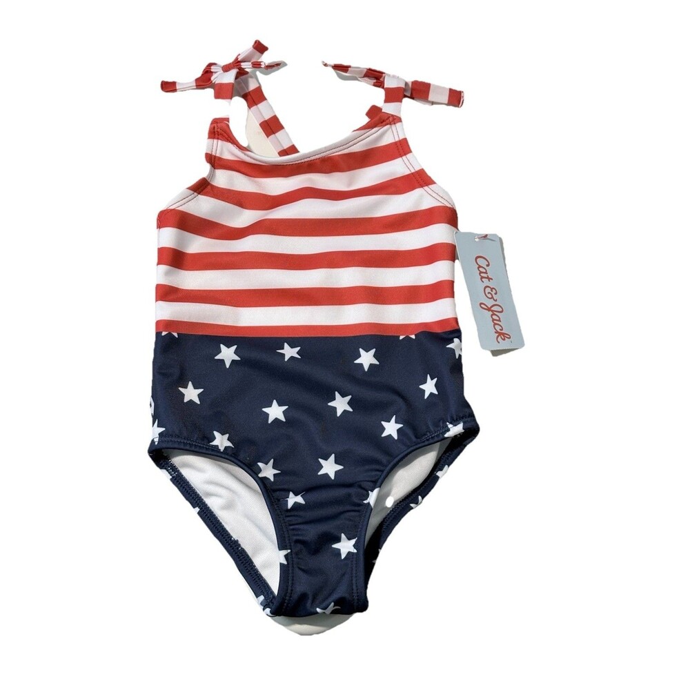 NWT~ Cat & Jack  12 month one pc Swimsuit Stars and Stripes 4th July Patriot